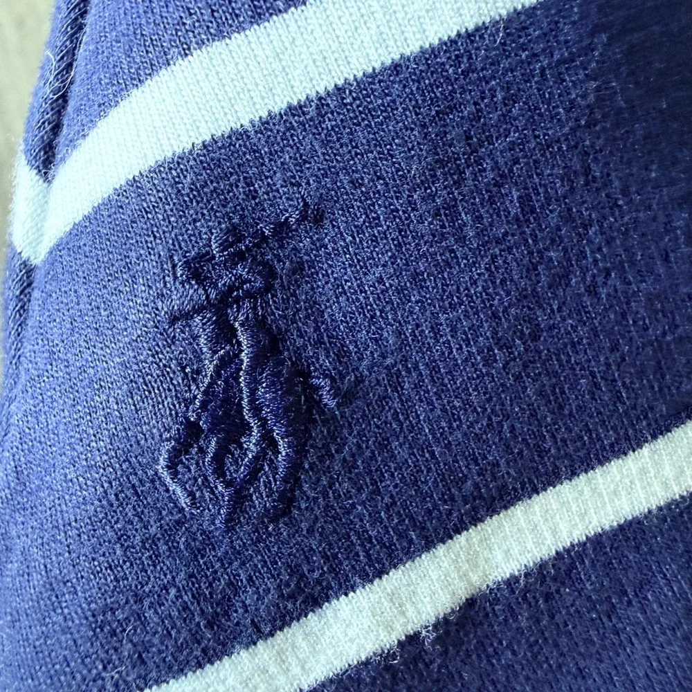 Ralph Lauren Striped Ruffle Dress Baby Girls 12M Navy White Nautical Preppy Pony